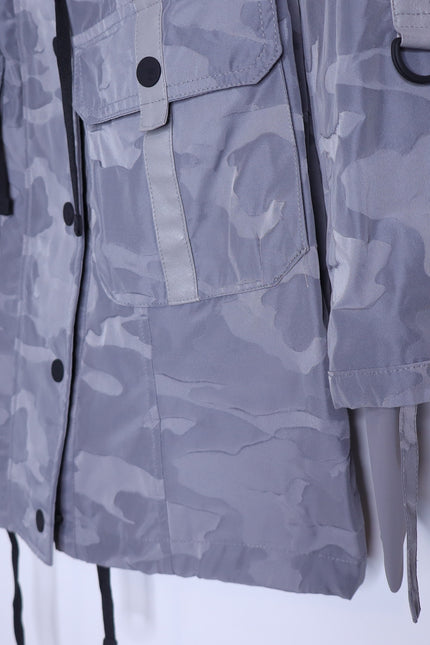 BLANC NOIR Hooded Water Resistance Anorak Jacket Gray Camo Women's M