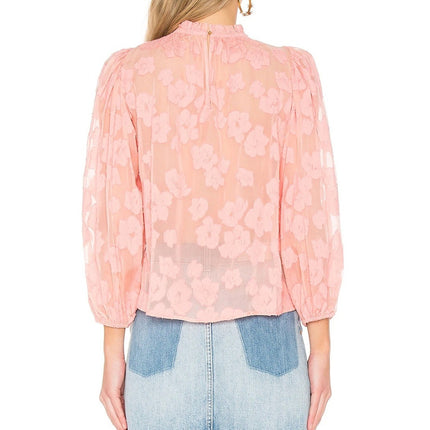 ULLA JOHNSON Sandrine Blouse Pink Floral Jacquard Long Sleeve Women's 10