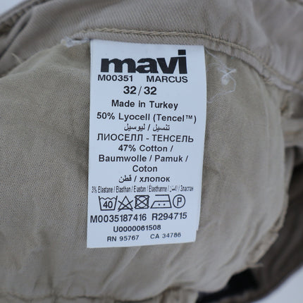 Mavi Marcus Slim Straight Leg Pants Khaki Tan Pewter Luxe Twill Men's 32/32
