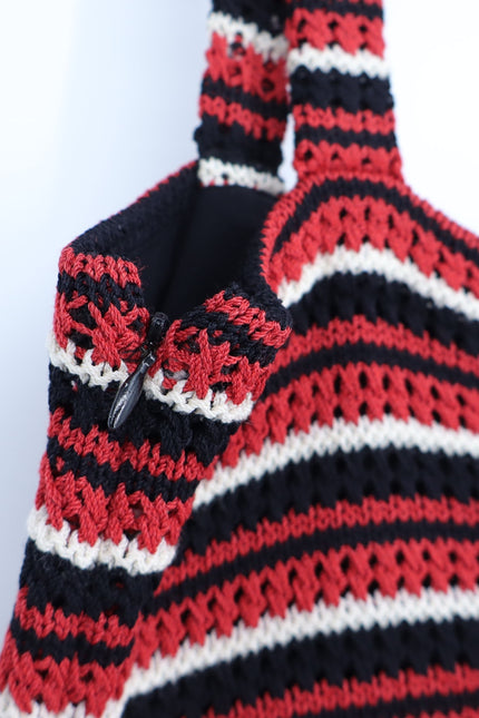 ST. JOHN Crochet Stripe Tank Red Black and White Sleeveless Knit Women's M