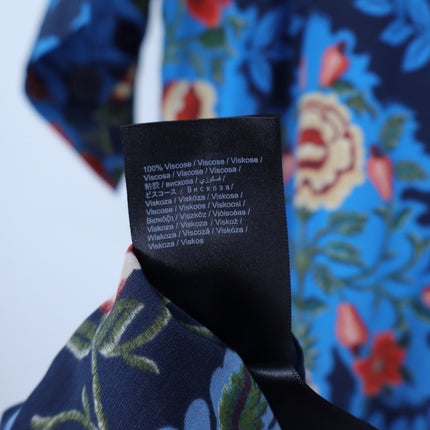FARM Rio Arabesque Floral Midi Dress Blue Wrap Tie Puff Sleeve Women's S