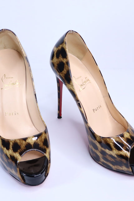 CHRISTIAN LOUBOUTIN Very Privé Leopard Platform Pumps Peep Toe Women IT 36/US 6