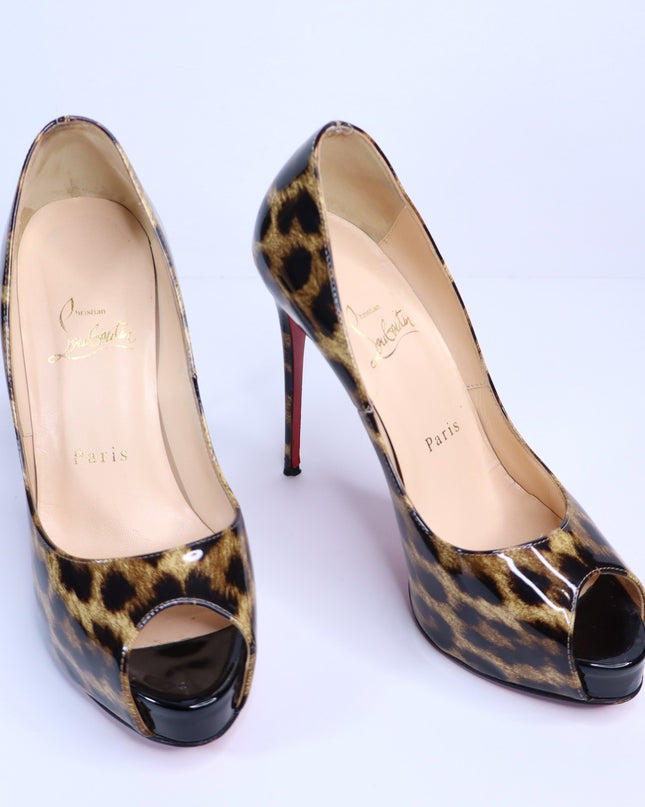 CHRISTIAN LOUBOUTIN Very Privé Leopard Platform Pumps Peep Toe Women IT 36/US 6