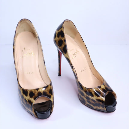 CHRISTIAN LOUBOUTIN Very Privé Leopard Platform Pumps Peep Toe Women IT 36/US 6