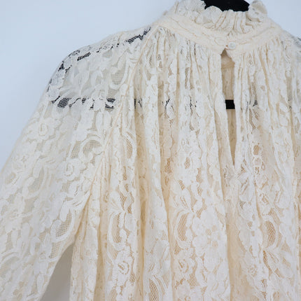 Mille Chantal Lace Blouse with Cami Vanilla Mock Neck Long Sleeve Women's XS
