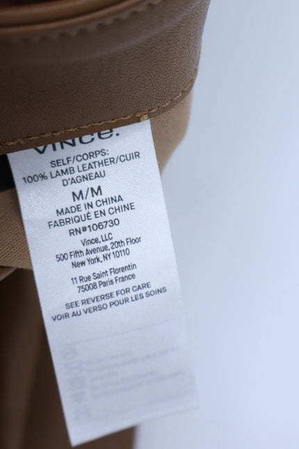 VINCE Leather Pants Camel Tan Flat Front Lamb Pelt Mid Rise Bootcut Women's M