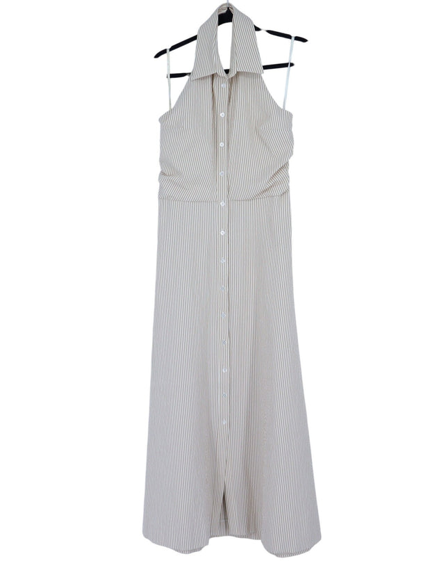 VERONICA BEARD Mackey Seersucker Dress Khaki White NWT Stretch Cotton Women's 10