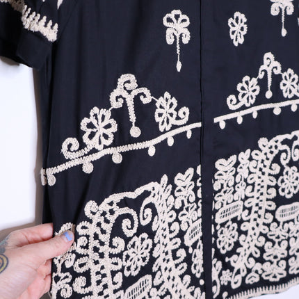 MAEVE Short Sleeve Collared Mini Shirt Dress Black Embroidered Casual Women's XS