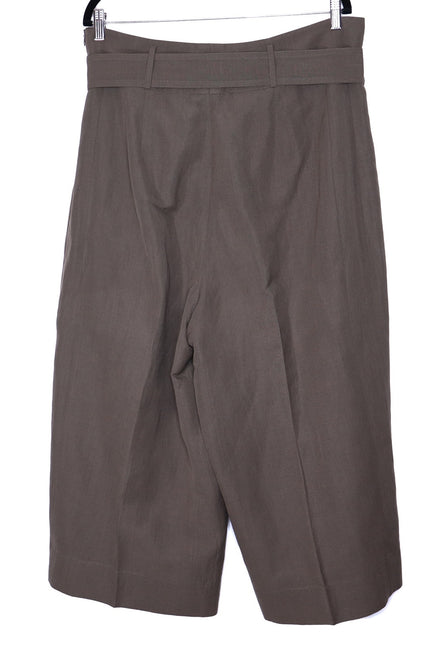 AKRIS PUNTO Fiorella Belted Pants Dark Olive Cropped Wide-Leg Linen Women's 16