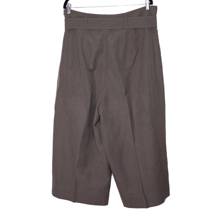 AKRIS PUNTO Fiorella Belted Pants Dark Olive Cropped Wide-Leg Linen Women's 16