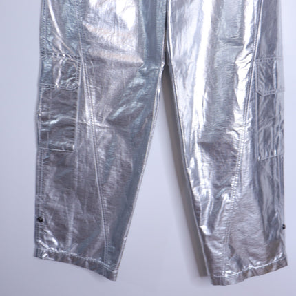 FP MOVEMENT Mesmerize Me Shine Pants NWT Silver Cargo Pull On Women's XS