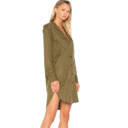 Rag & Bone The Mason Shirt Dress Dark Olive Button Front Mini Women's S