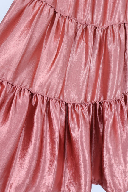FREE PEOPLE Moonbeam Metallic Tiered Skirt Rose Gold Full Length Women's S
