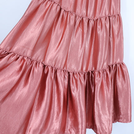 FREE PEOPLE Moonbeam Metallic Tiered Skirt Rose Gold Full Length Women's S
