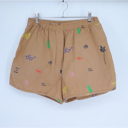 CLARE V. St. Martin Shorts Camel Summer Print Pull On Women's M