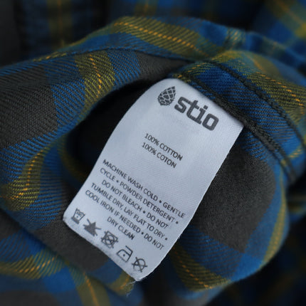 STIO Plaid Flannel Button Up Shirt Brown and Yellow Cotton Long Sleeve Men's L