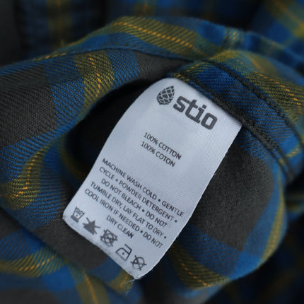 STIO Plaid Flannel Button Up Shirt Brown and Yellow Cotton Long Sleeve Men's L