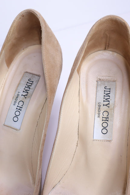 JIMMY CHOO Romy 85 Natural Tan Suede Pointed Pumps Women's 35.5/US 5.5