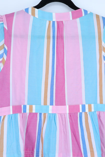 LEMLEM Liya Kebede Tiered Dress Striped Pink Multi Midi Flutter Sleeve Women's M