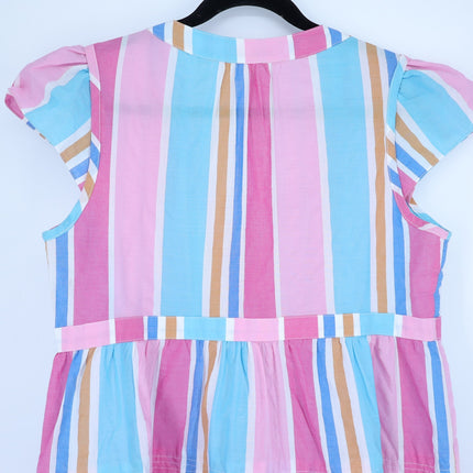 LEMLEM Liya Kebede Tiered Dress Striped Pink Multi Midi Flutter Sleeve Women's M