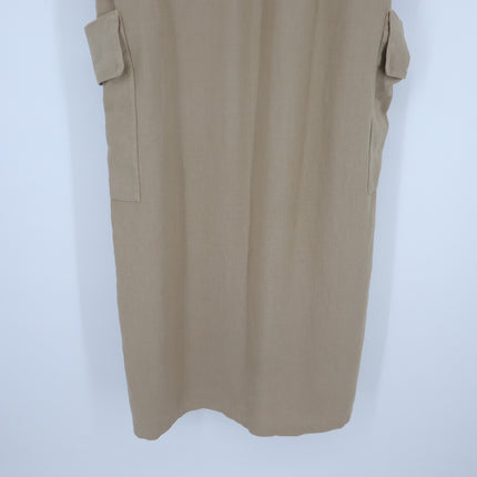 Zara Linen Blend Midi Dress Beige NWT Half Button Pullover Women's XS