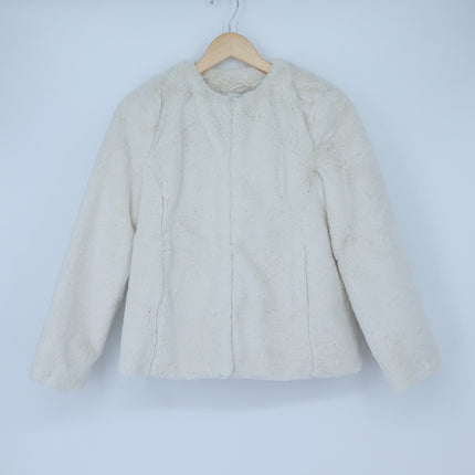 Express Faux Fur Jacket Ivory NWT Long Sleeve Collarless Women's XS