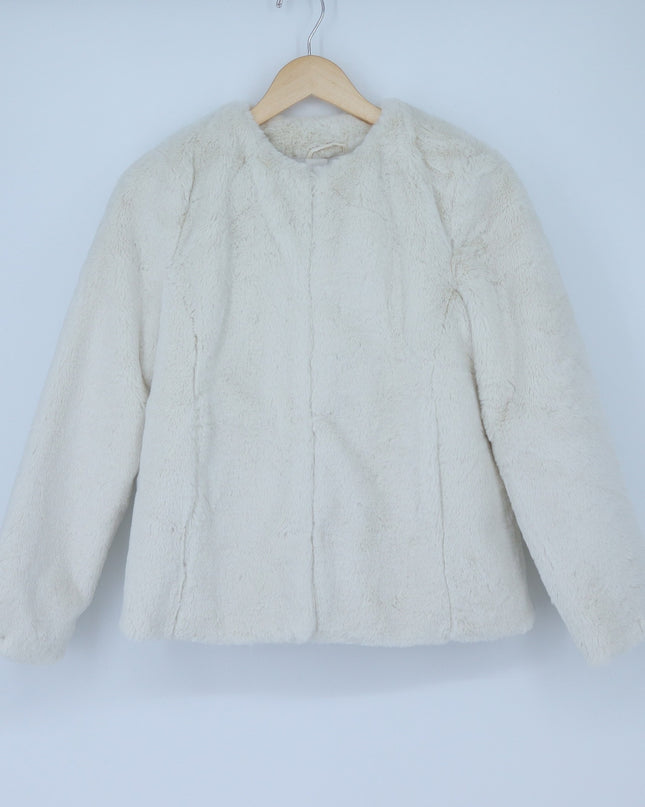Express Faux Fur Jacket Ivory NWT Long Sleeve Collarless Women's XS