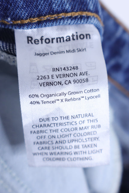 REFORMATION JEANS Jagger Denim Midi Skirt Hemlock Classic Blue Women's 30