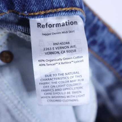 REFORMATION JEANS Jagger Denim Midi Skirt Hemlock Classic Blue Women's 30