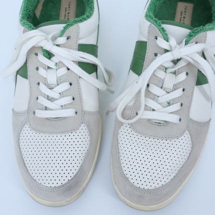 TORY BURCH Hank Court Sneakers White Green Lace Up Low Top Women's 8.5