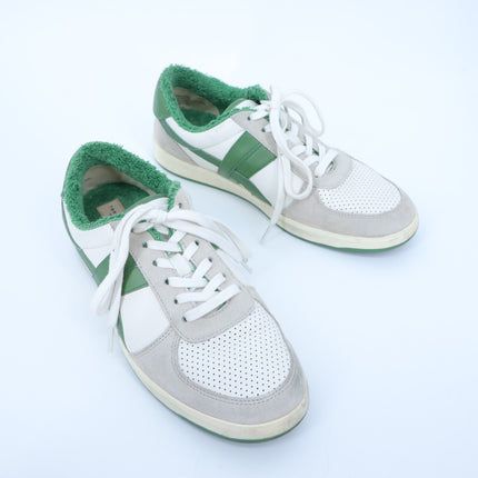 TORY BURCH Hank Court Sneakers White Green Lace Up Low Top Women's 8.5