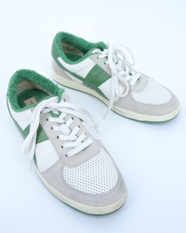 TORY BURCH Hank Court Sneakers White Green Lace Up Low Top Women's 8.5