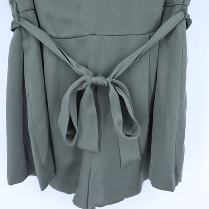 Joie Silk Romper Fatigue Green NWT Belted Half Button Tab Sleeve Women's XS