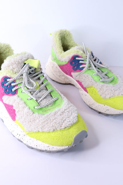 FLOWER MOUNTAIN Kotetsu Teddy Sneakers White Multicolor Lace Up Women's 8