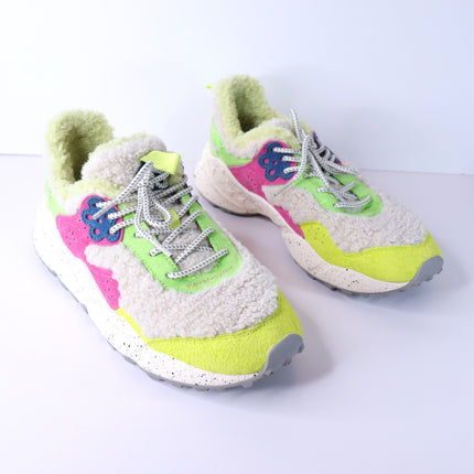 FLOWER MOUNTAIN Kotetsu Teddy Sneakers White Multicolor Lace Up Women's 8