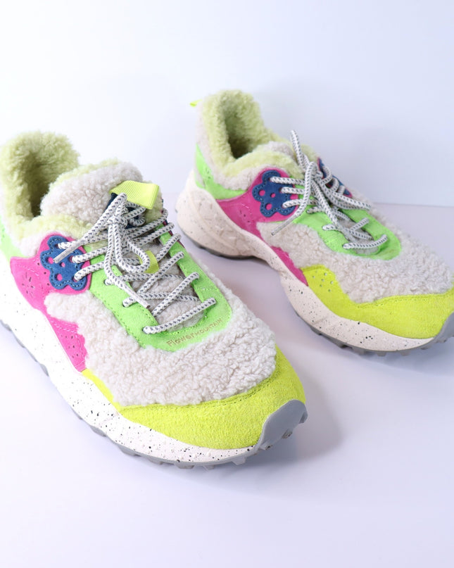 FLOWER MOUNTAIN Kotetsu Teddy Sneakers White Multicolor Lace Up Women's 8