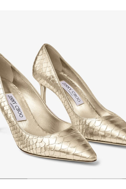 JIMMY CHOO Romy 85 Snake Embossed Pumps Champagne Metallic Women's 38.5/US 8.5