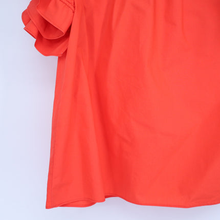 ULLA JOHNSON Elora Popover Blouse Coral Poplin Ruffle Sleeve Women's 2