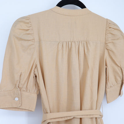 Gap Puff Sleeve Linen Cotton Shirtdress Beige NWT Belted Women's XXS