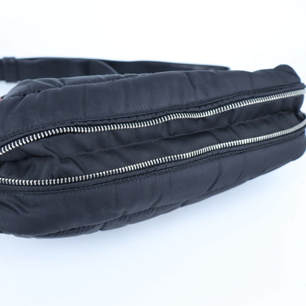 PRADA Tessuto Nylon Bomber Sound Bag Black Leather Convertible Luxury Purse