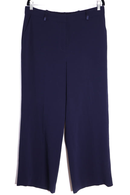 THE FOLD Clever Crepe Adelaide Wide Leg Trousers Navy Blue High Rise Women's 10