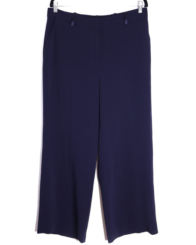 THE FOLD Clever Crepe Adelaide Wide Leg Trousers Navy Blue High Rise Women's 10