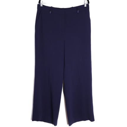 THE FOLD Clever Crepe Adelaide Wide Leg Trousers Navy Blue High Rise Women's 10