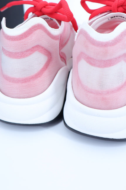 CHANEL Red White Mesh Sneakers NIB Tennis Trainers Active Women's 38/US 7.5