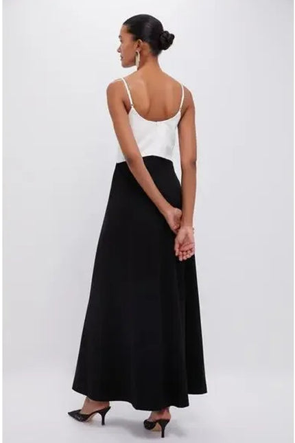 POMANDER PLACE NWT Lorelai Maxi Dress Black White Colorblock Women's M