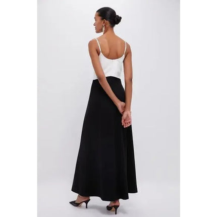 POMANDER PLACE NWT Lorelai Maxi Dress Black White Colorblock Women's M