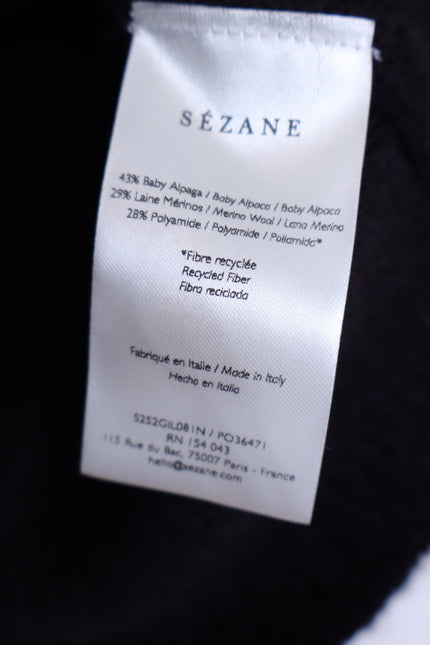 SEZANE Sacha Sweater Vest Cardigan Black w/ Gold Button Wool Blend Women's M