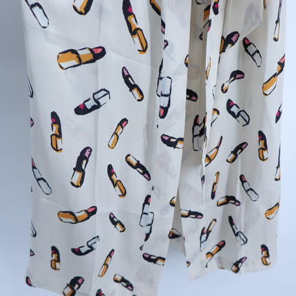 RECLINER Silk Lipstick Print Robe Midi Ivory Loungewear Luxury Satin Women's S