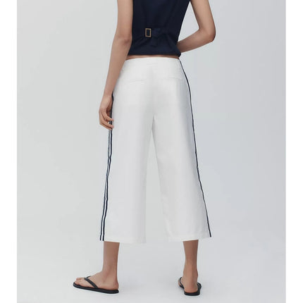 Maeve Gaucho Pants White Side Stripe NWT Cropped Wide Leg High Rise Women's 4
