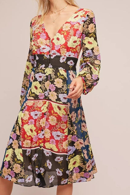 MAEVE Gardenia Wrap Dress Multicolored Floral NWT Long Sleeve Women's 8